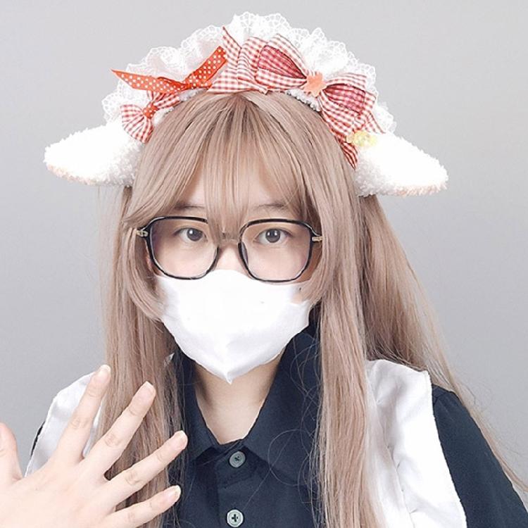 Lovely Headband Sheep Ear Shape Hairhoop with Pleated Lace for Cosplay Decors