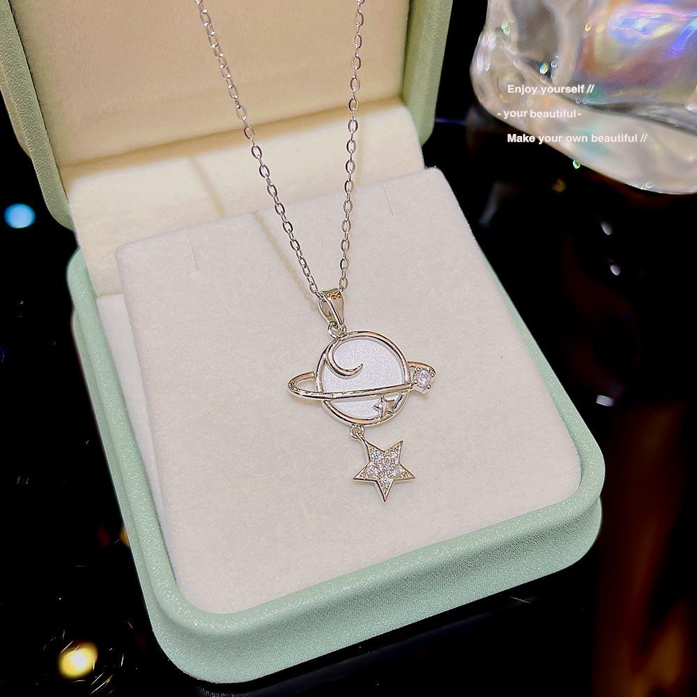 

Korean Fashion Titanium Steel Planet Pendant Necklace - Light Luxury Style Clavicle Chain