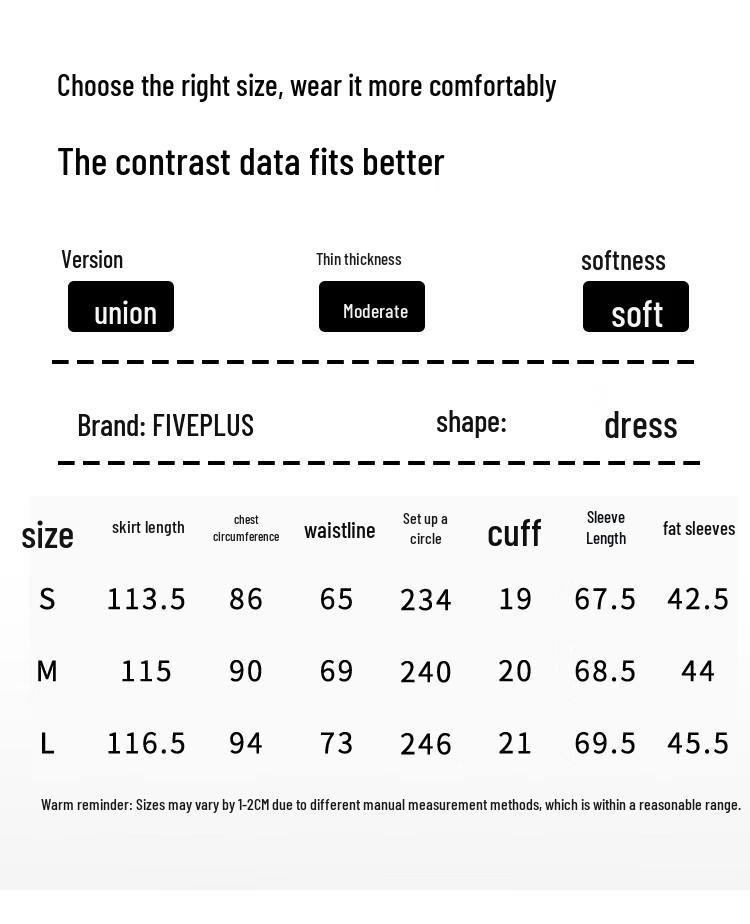 FivePlus Women's French Retro Elegant Long Sleeve Dress