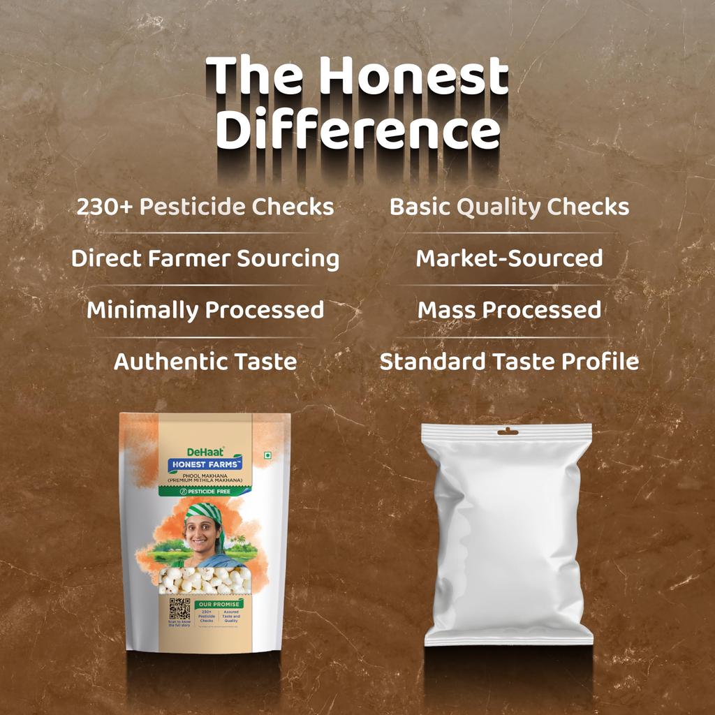 DeHaat Honest Farms Pestizidfreies Makhana (Premium Mithila Makhana) 100 Gramm