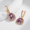 Shiny Purple Natural Zircon Drop Earrings For Women Trend  Rose Gold Color Bride Wedding Fine Jewelry Crystal Gift