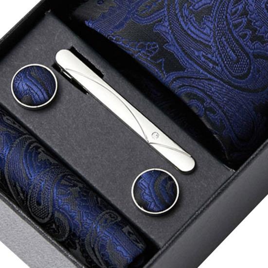 6Pcs/Set Tie Pocket Square Cufflinks Set Gift Box Masculine Charm Faux Silk Fabric Bright Colors Business Tie Men Accessories Gift Set