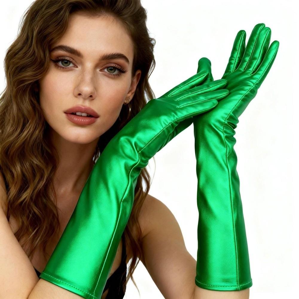 Shiny Long Gloves Elastic Women Mittens Cool Patent Leather Gloves  Party