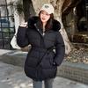 Fashion new waist and thin cotton clothes Hong Kong style small cotton-padded clothes winter thickened warm big fur collar jacket