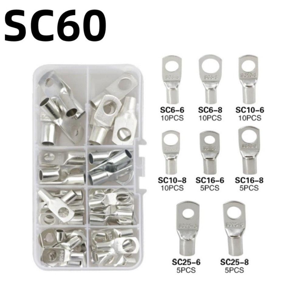 60CPS Bare Cable Terminal Wire Crimp Connector Cold Pressing Wire Lug Connector Ring  Electrician