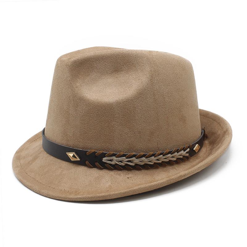 Замшевая Цилиндрическая Шляпа Фетровая Шляпа Джентльменская Малополяная Простая Классическая Джазовая Шляпа Шляпа Панама M（56-59cm）