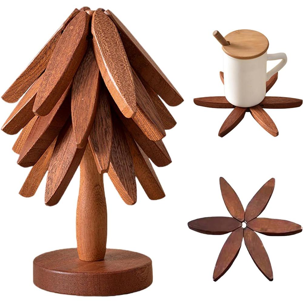 

Wooden Trivets for Hot Dishes with 4 Wooden Trivet + 1 Stand(Walnut Wood)
