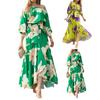 Slash Neck Maxi Dress Lantern Sleeve High Waist Lace-up Floral Print Irregular Hem