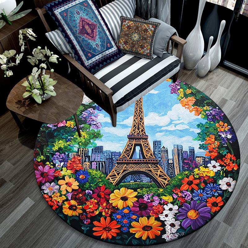 Eiffel Tower Paris Round Area Rug,Carpet Rug for Living Room Bedroom Sofa Playroom Decor,Non-slip Floor Mat
