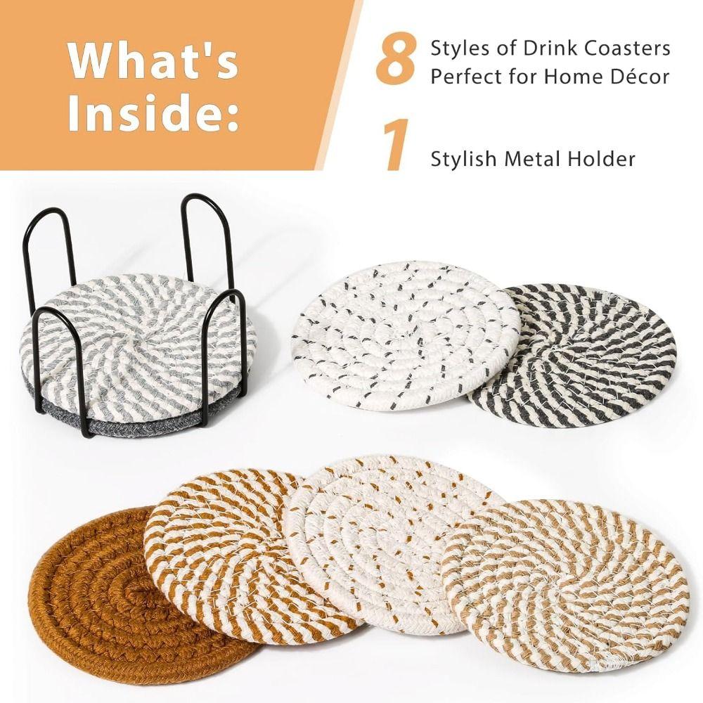 8/10 Pcs Braided Drink Coasters Cotton Rope Hot Pads Dinner Plate Mat Set  Farmhouse
