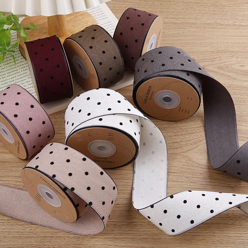 Korean Polka Dot Flocked Ribbon Bow for Children's Hair and Clothing Accessories