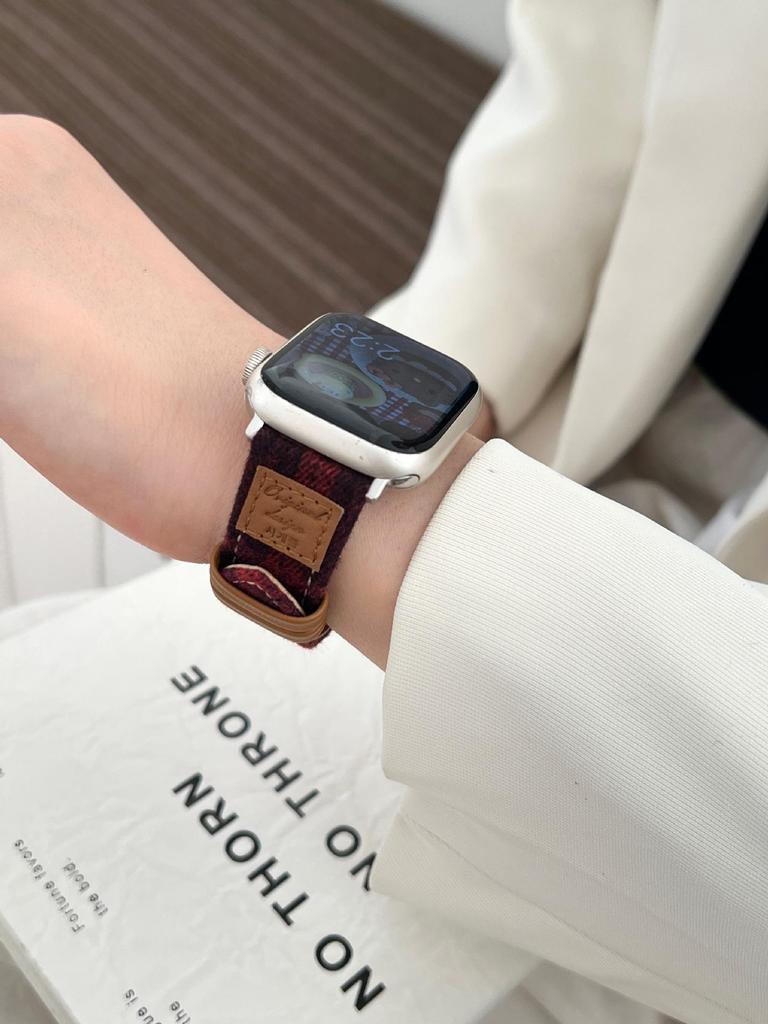 Colorful Woolen Plaid Leather Strap for Apple Watch Series 10/9/8/7/SE