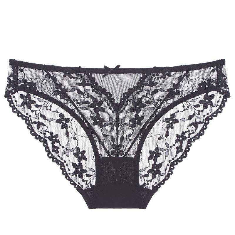Womens Low-Waist Lace Mesh Underwear Breathable Hip-Lifting Briefs Cotton Crotch Daily Wear