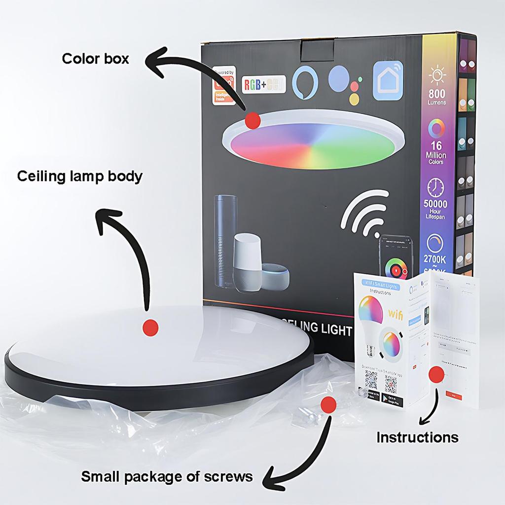 Smart Rgb Round Ceiling Light Fixture Spotlight Warm/white Lamp Dimmable Led Bluetooth Or Wifi 16 Colors Night Home Decor Lights