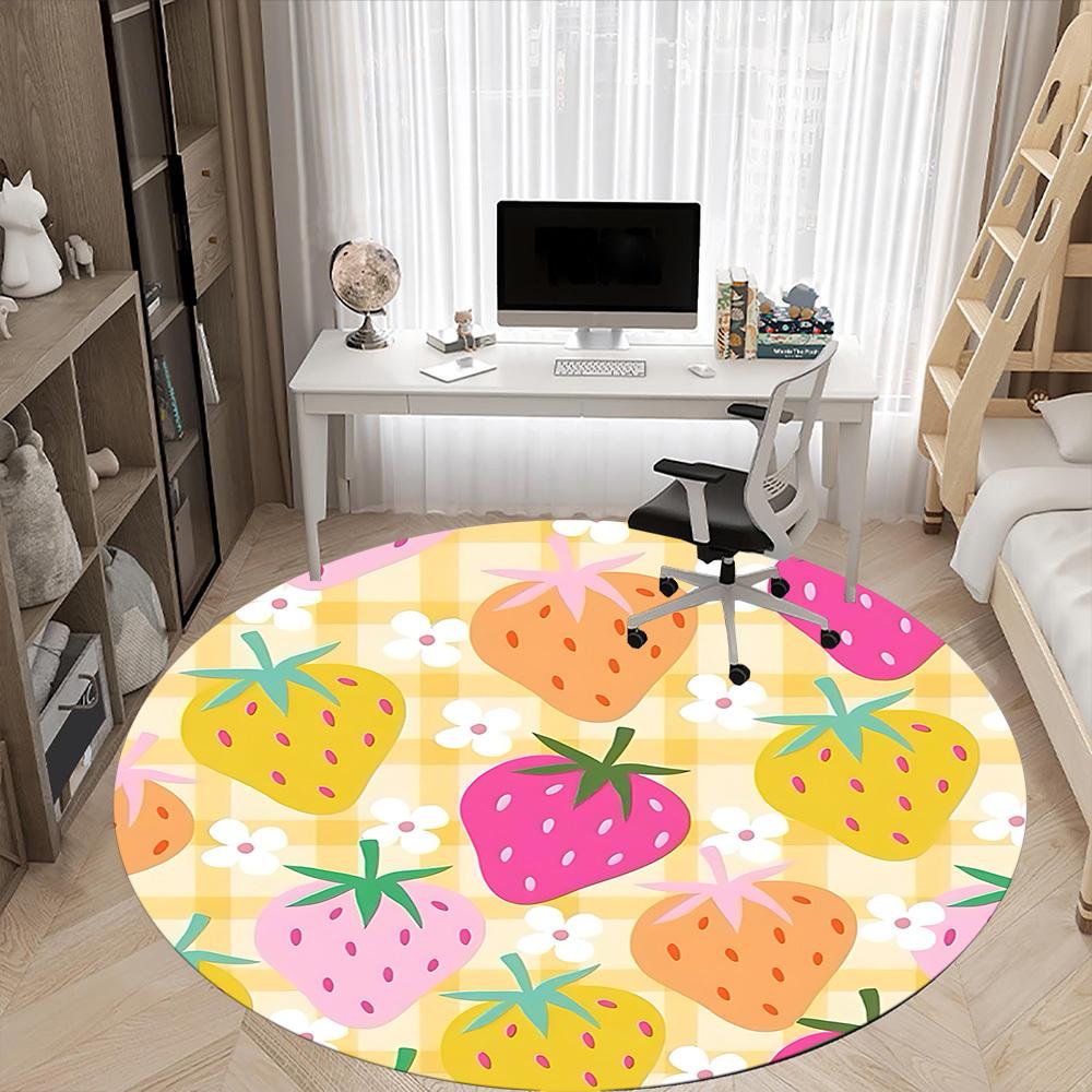 1PC Strawberry Pattern, Office Round Rug, Non slip, Soft and Durable Office Rug for Interior Decoration, Perfect for Office