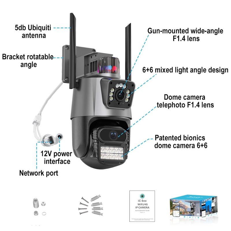 4K 8MP Dual Lens Dual Screen IP Camera WIFI Waterproof Color IR Night Vision Auto Tracking WIFI Surveillance Cameras V380pro App