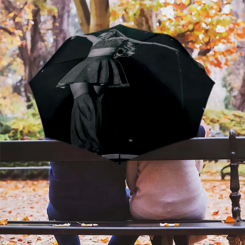 1pc Ayliva Pattern Umbrella Portable Folding Umbrella Iron Frame Hole Bone Structure Outdoor Home Umbrella