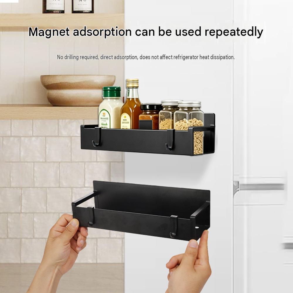 Magnetic Refrigerator Side Organizer No Drill Wall Mount Storage Rack for Kitchen Bathroom Movable Multifunctional Shelf