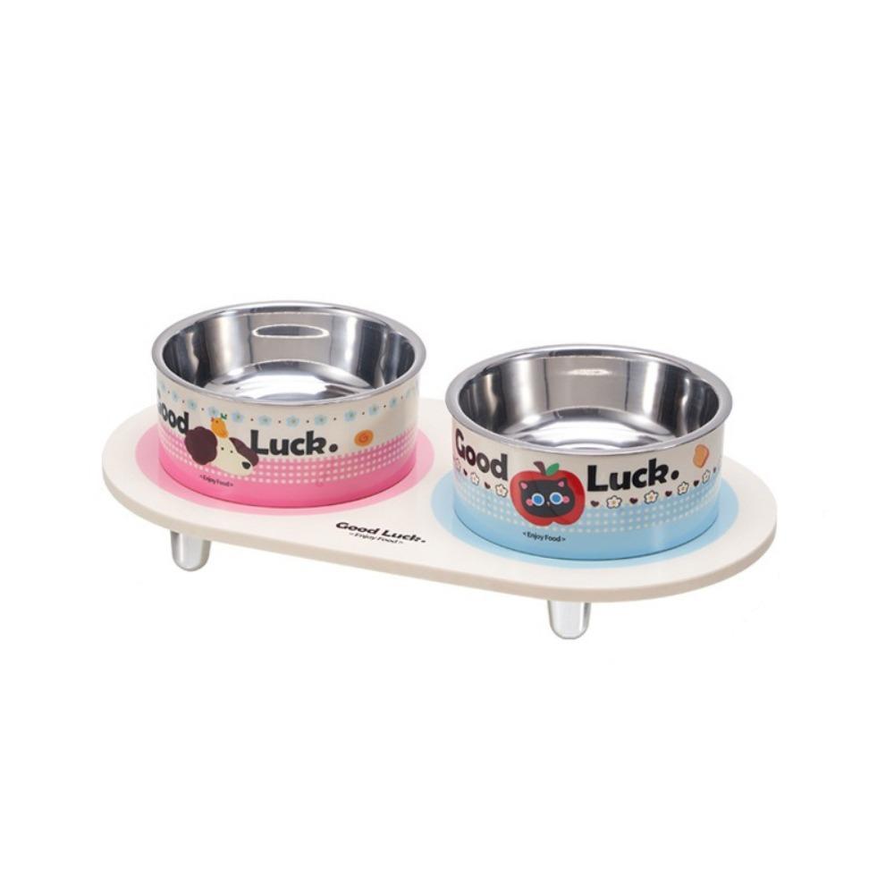 Large Capacity Elevated Pet Food Bowl Stainless Steel Pet Food Feeder Double Cat Bowl Food Water