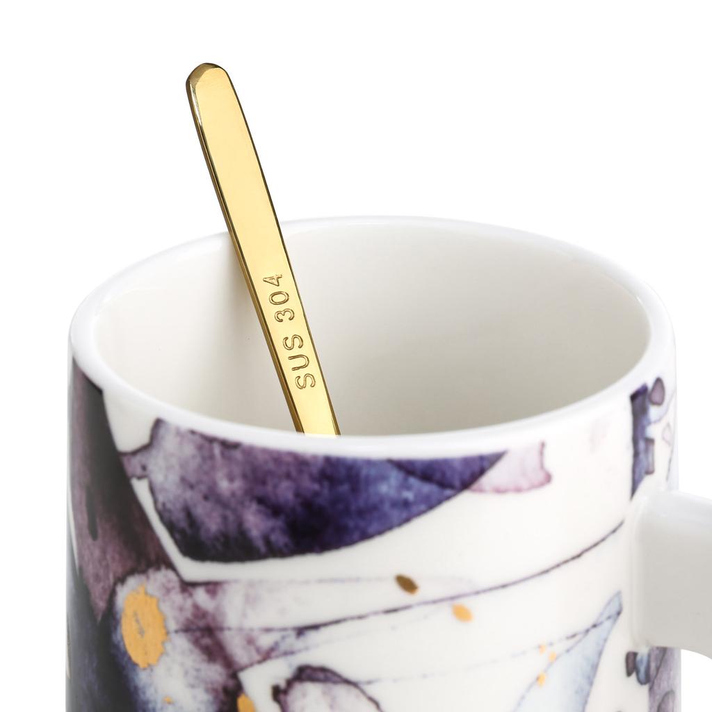 Tooarts Hrníček s víčkem Keramický šálek na čaj Šálek na kávu Velkoobjemový hrnek s dřevěnou rukojetí Ocel 304