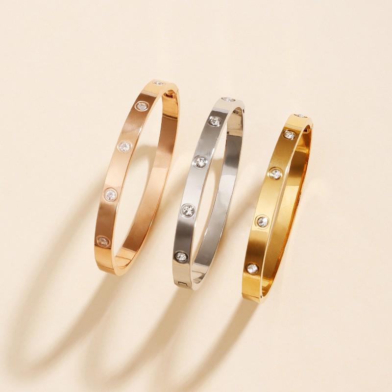 Vintage Leichter Luxus Armband Offen Oval Zehn Zirkonia Massives Armband Mode Neuer Stil