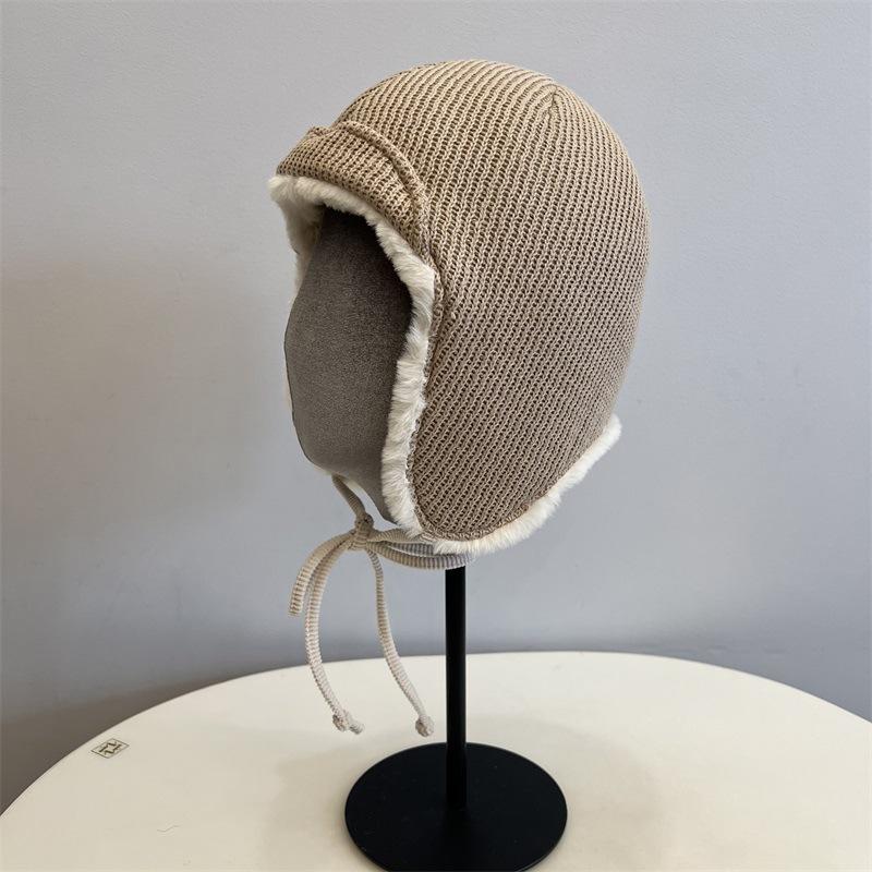 

Winter sweet knitted fabric plush inner men and women warm and cold cycling ear protectors ski caps M（56-58cm） хакі