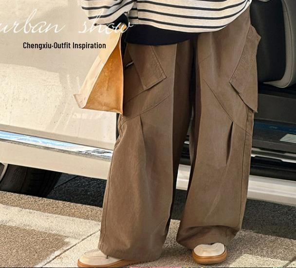 

Girls Korean-Style Striped Sweatshirt and Cargo Pants Set - Spring/Autumn 2025 Collection 170cm