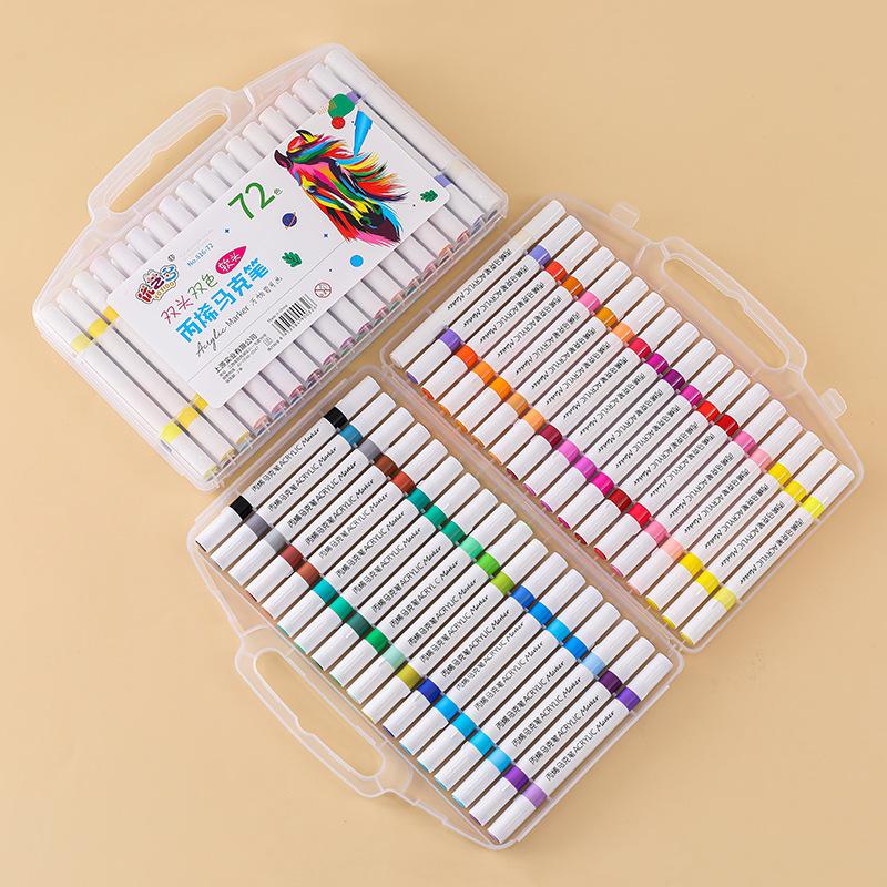 24/48/72 Colors Dual Tip Acrylic Markers Set Soft Head Brush Pen, No Smudge