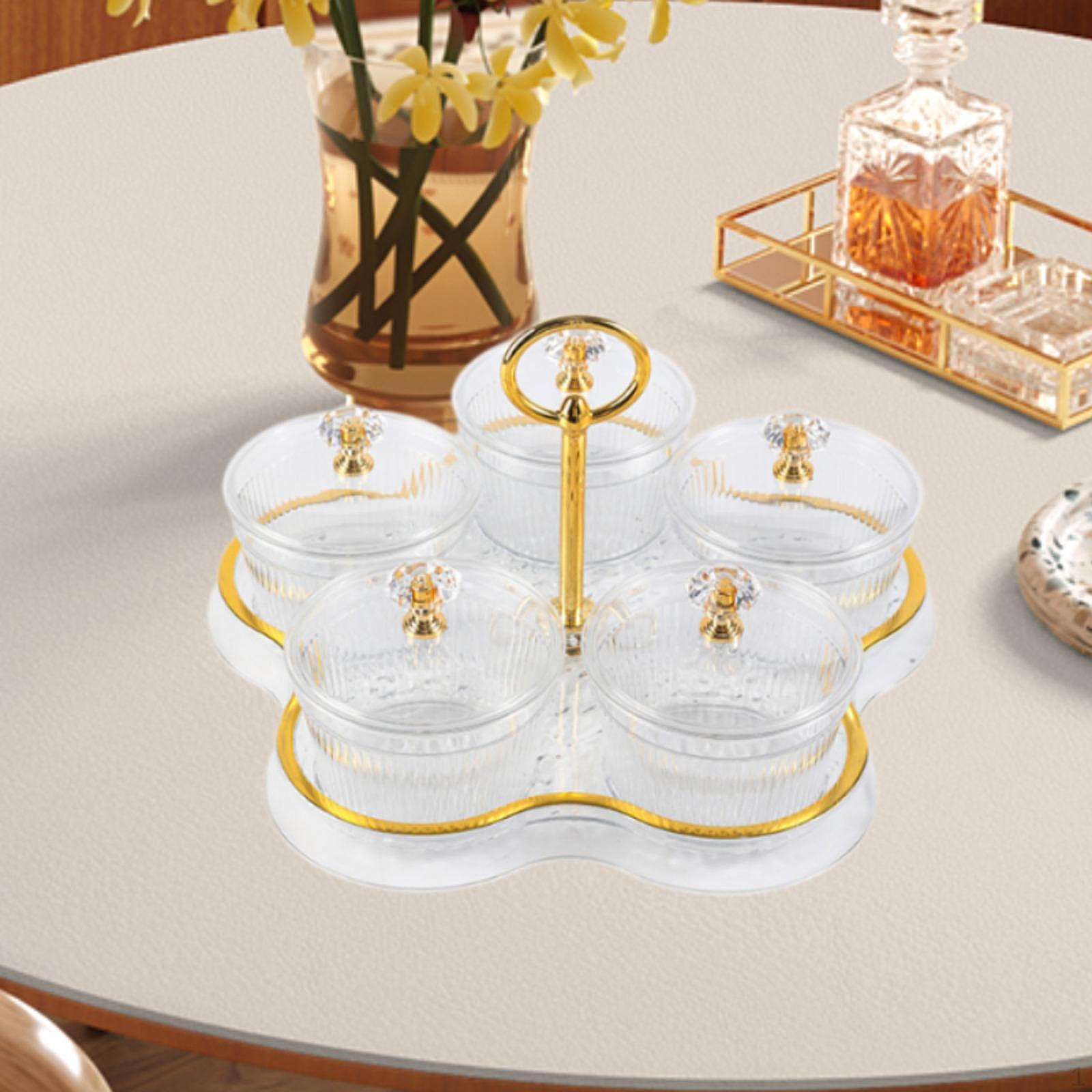 

Разделенный поднос для подачи сухофруктов с крышкой, пыленепроницаемый, универсальный, идеально подходит для свадьбы. Transparent 5 Grids