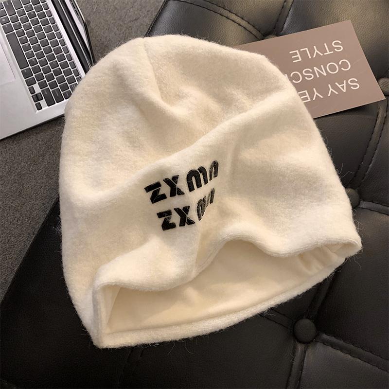 Wool knitted gray cold hat women's autumn and winter warm ear protection face small pile hat big head circumference bag head hat