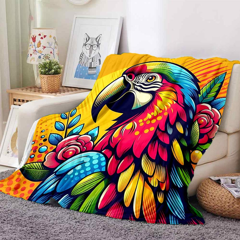 1pc Parrot Flowers Lightweight Flannel Blanket, Comfortable and Warm Blanket, for Office and Camping Sofa Bed, Livingroom055