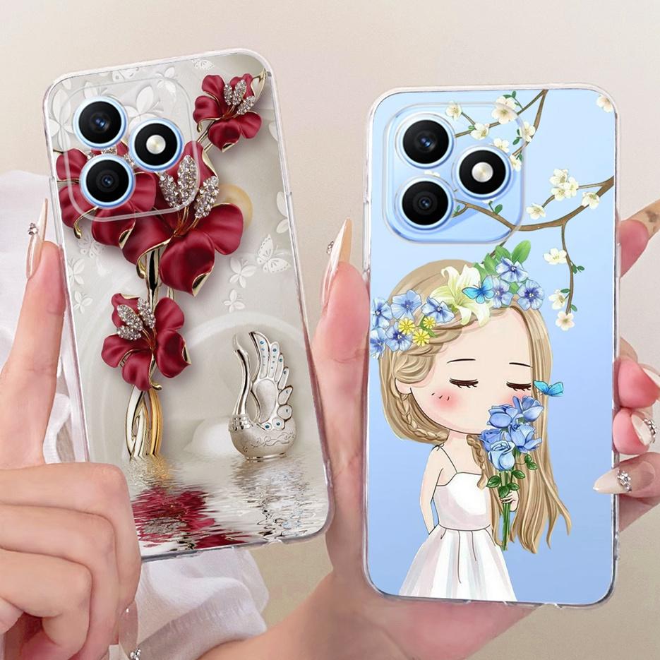 For Honor X8d 4G Case Cute Cat Luxury Flowers Painted Cover Soft Slim Phone Case For Honor X8d X 8d HonorX8d 4G Back Cover Coque