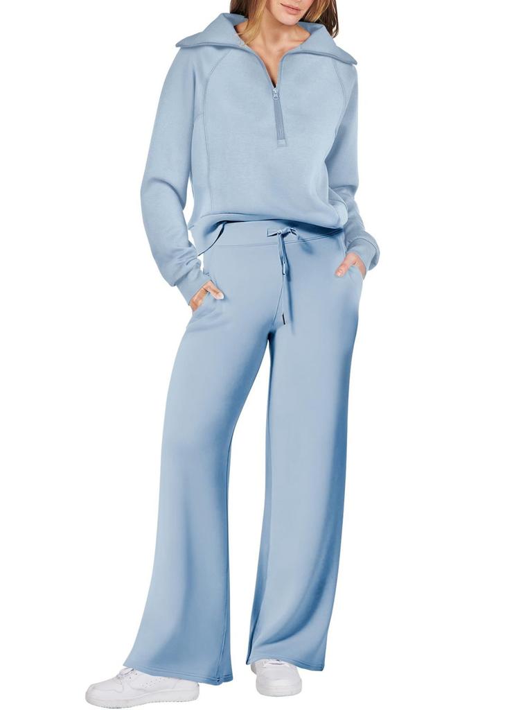 Lässiges Swear Set für Damen für Frühling/Herbst, Reißverschluss Langarm-Sweatshirt und Weitbeinige Hose 2-teiliges Set