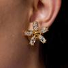 European and American stainless steel zircon stud earrings flower earrings popular titanium steel niche