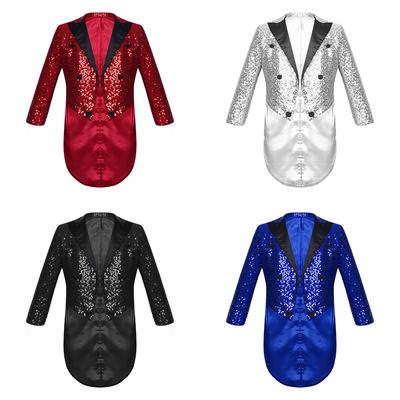 Kids Boys Sequins Tailcoat Children Gentleman Suits Blazer for Magic Shows Performance Formal Costume Wedding Boy's Dress Coats