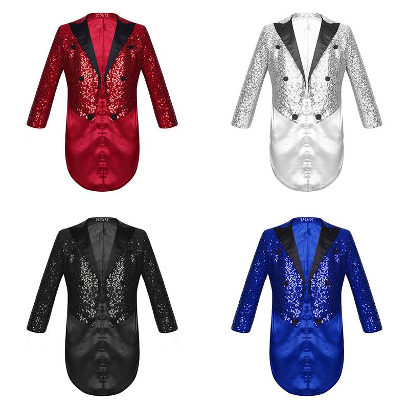 Kids Boys Sequins Tailcoat Children Gentleman Suits Blazer for Magic Shows Performance Formal Costume Wedding Boy's Dress Coats