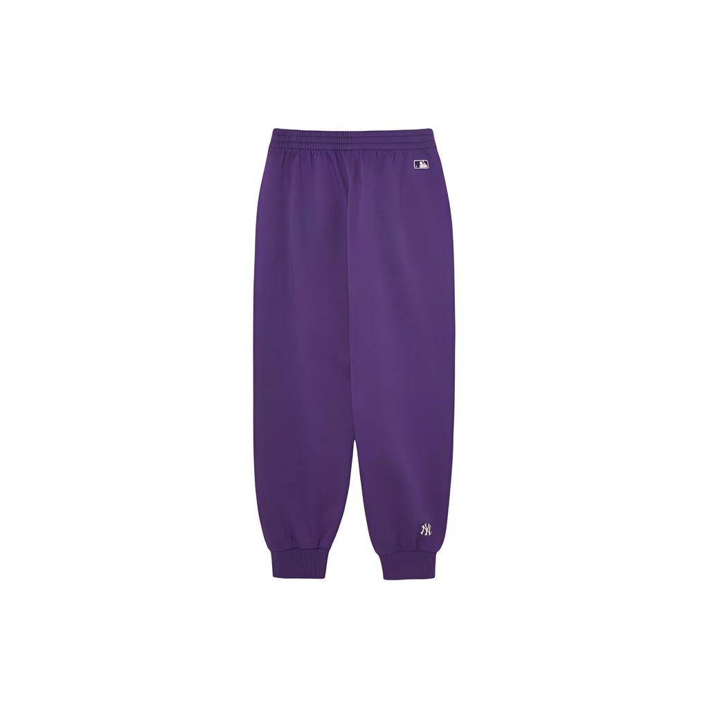 MLB New York Yankees Logo Fleece Elastic Waistband Cuffed Sweatpants Unisex Bottoms Purple 3APTV0236-50VOS