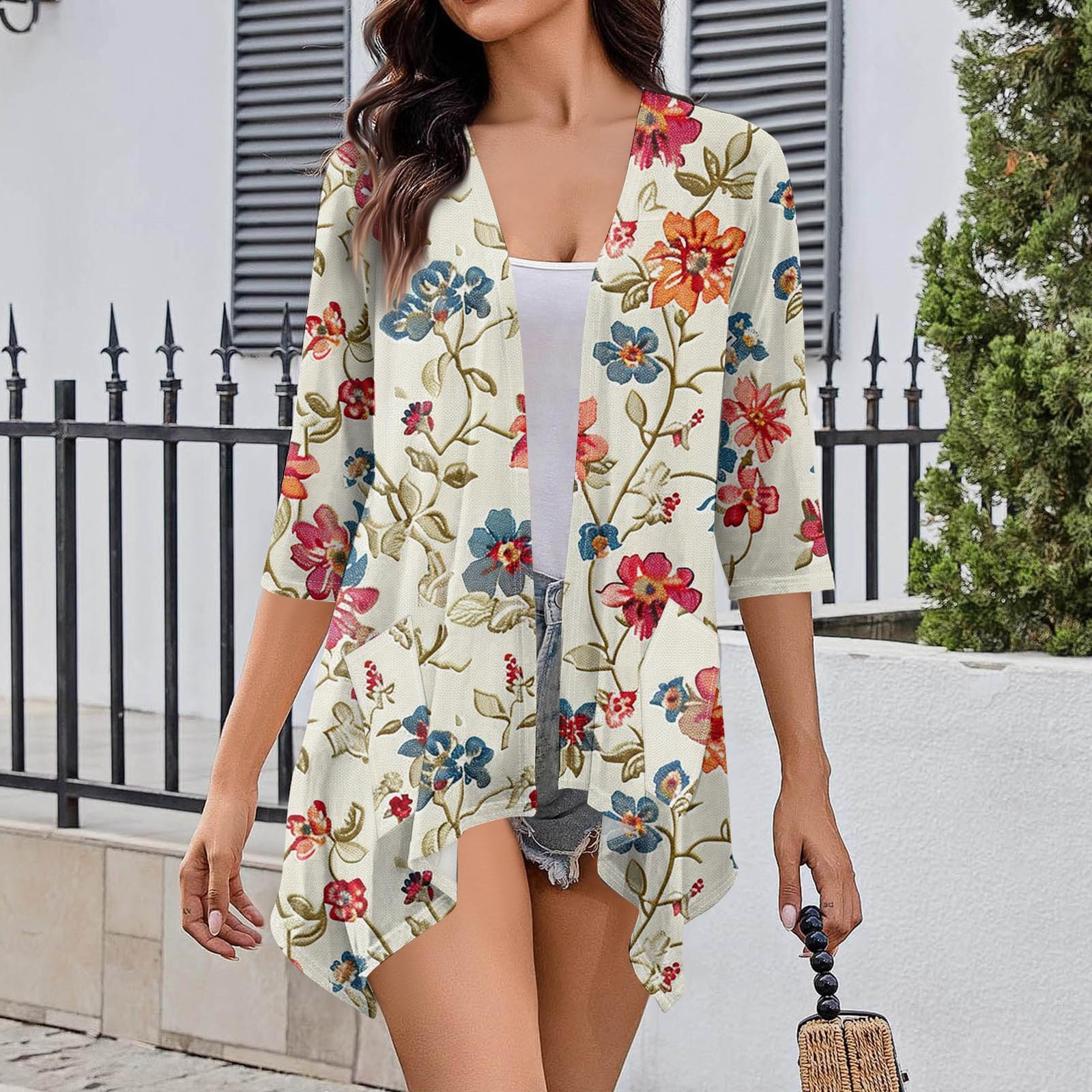 

Жіночий кардиган з нестандартним рукавом три чверті з принтом і піджаком з кишенею L бежевий