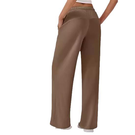 Pantaloni sport cu talie înaltă și picior larg pentru femei - Casual, croială lejeră cu buzunare