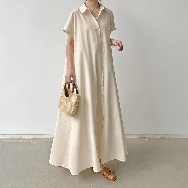 Short Sleeved Dress Women's Lapel Casual Shirt Dress