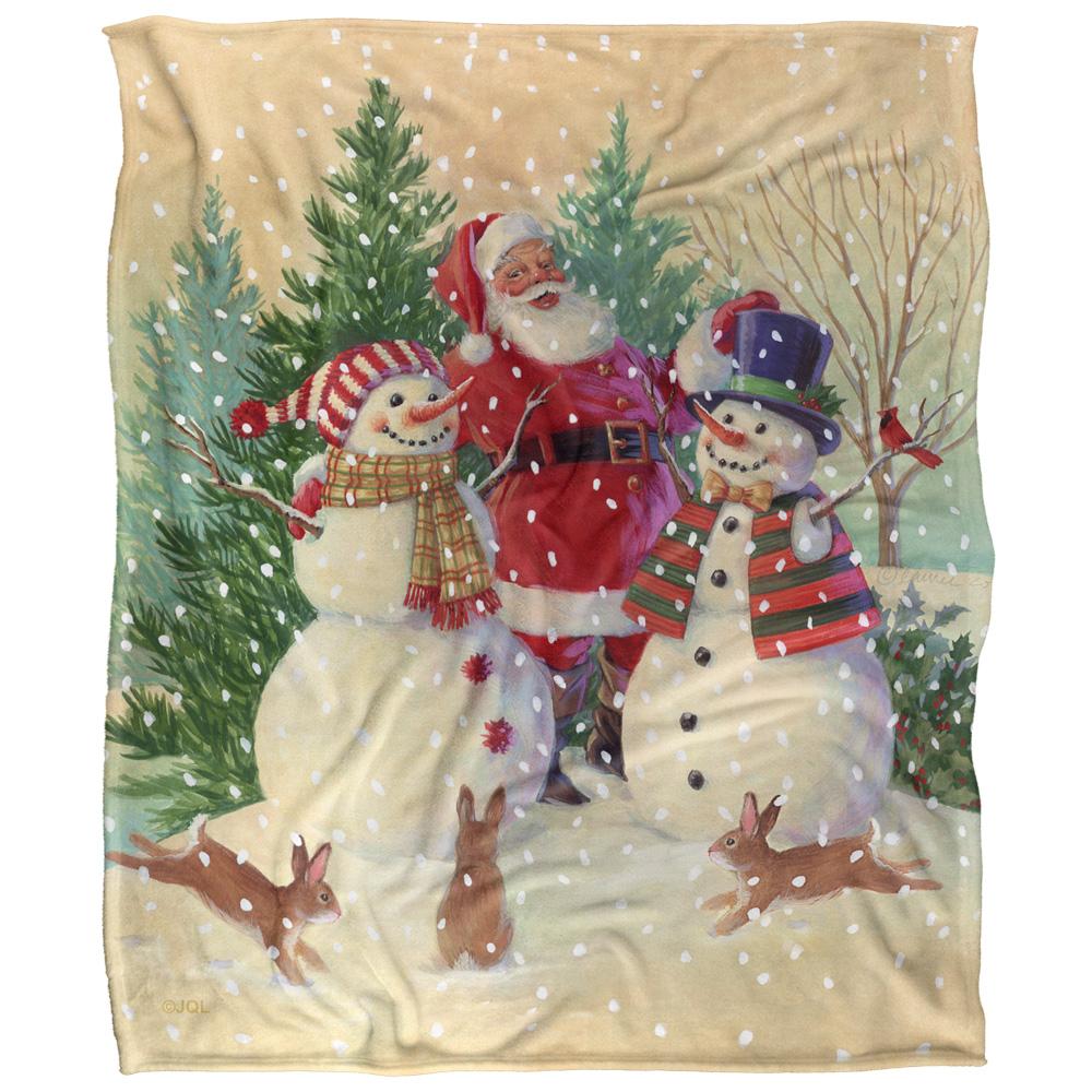 JQ Licensing Silky Snowman Santa Claus Christmas Supersoft Blanket