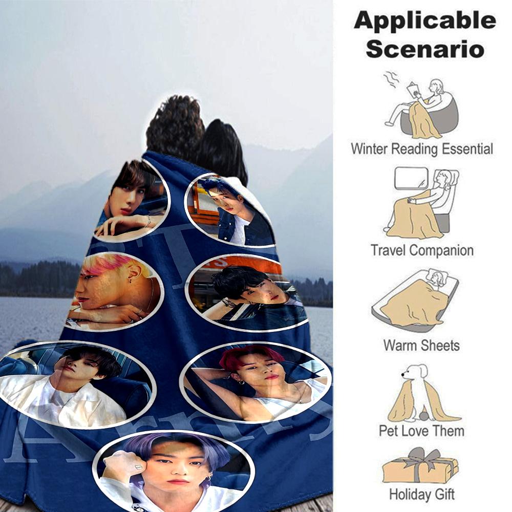 Kpop Stars Collage Flannel Blanket Super Soft Warm Cozy Blanket For Sofa Bed Office Travel Allseason Home Decor Gift