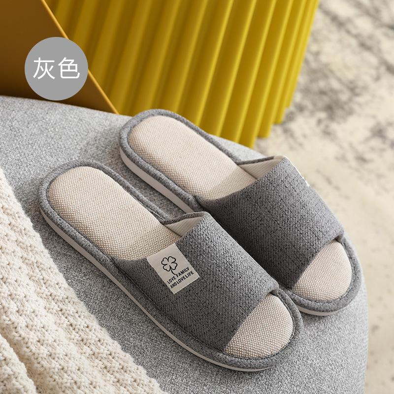 Linen Slippers Women's Summer Indoor Home Sweat-absorbing Home Non-slip Four-season Home Floor Cotton and Linen Slippers Cloth Men