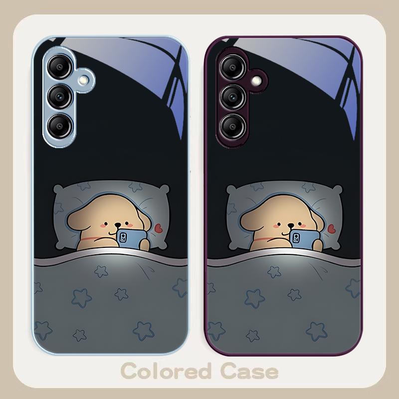 Staying Up Late Dog Male For Samsung Galaxy A01 02 03 Core A04 A14 4G A13 54 34 31 20 25 23 22 5G S21 Ultra S20 Glass Phone Case