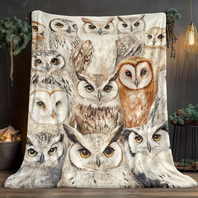 

1 шт. Одеяло с принтом HD «Портрет совы» - Легкий фланель Всесезонное Многофункциональное Праздничный подарок 30x40in