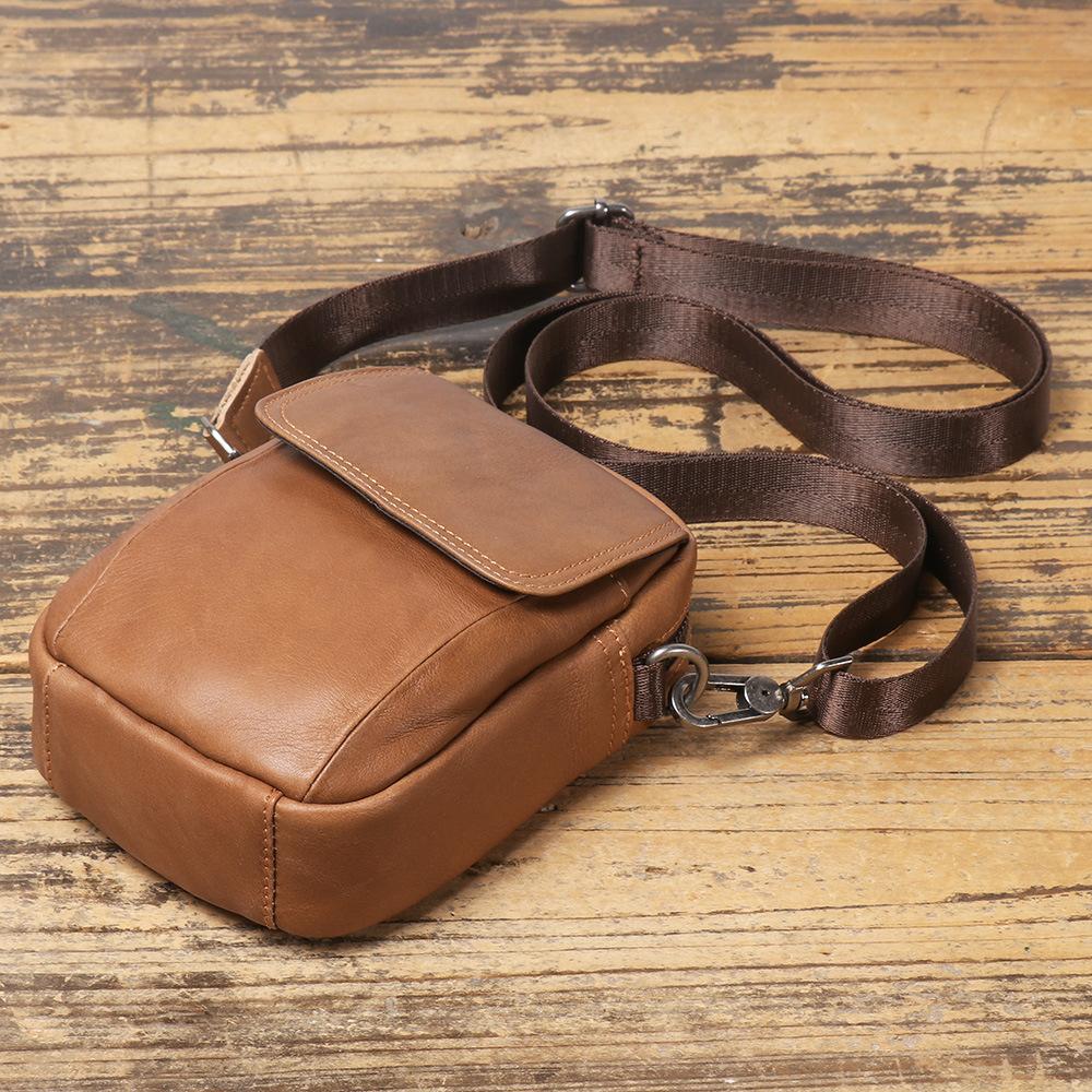 Leather Messenger Bag Business Casual Shoulder Bag First Layer Cowhide Simple Versatile Men'S Fanny Pack Mobile Phone Bag