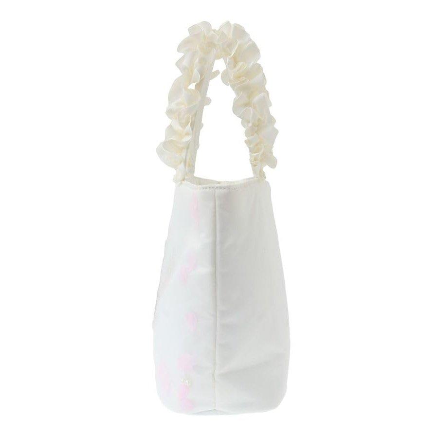 Maison de FLEUR Marie Petal Pearl Ruffled Handle Mini Tote Bag Off-White