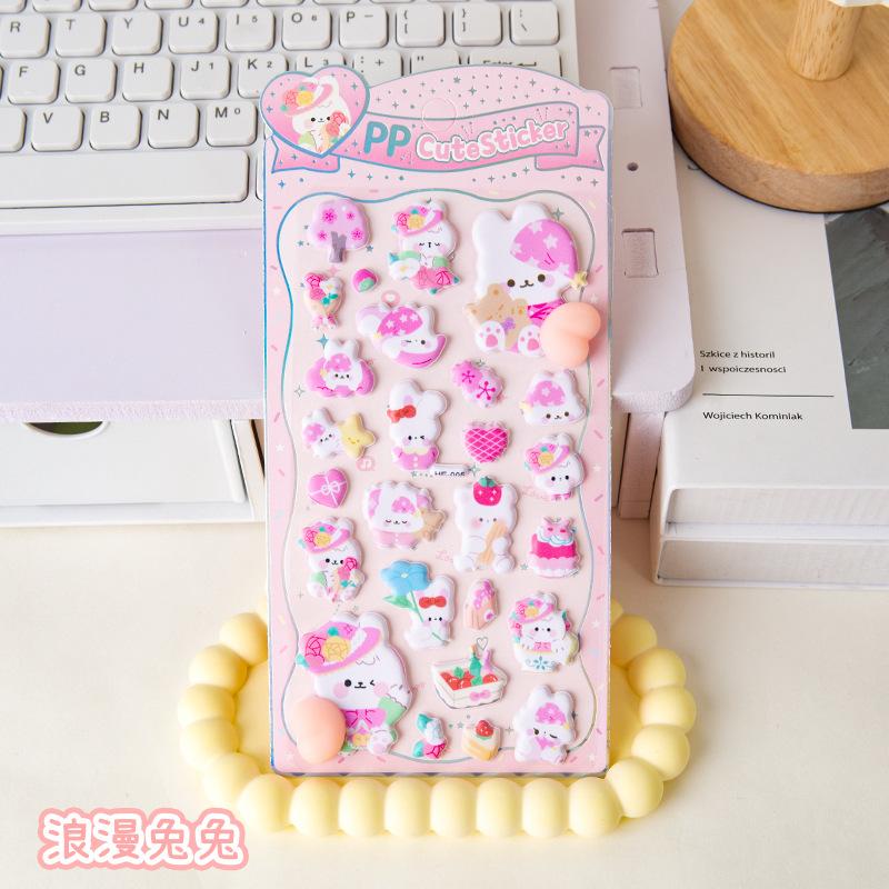 3D Bunny Cat Squishy Stickers Diy Scrapbook Water Bottle Decals Cute Stress Ease Peach Stickers For Kids Good Gift