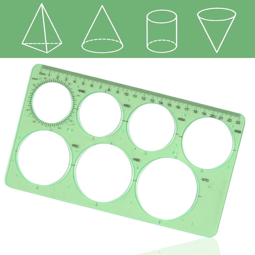 4PCS Circle Template, Plastic Circle and Oval Measuring Templates, Formwork Drawings Templates (Clear Green)