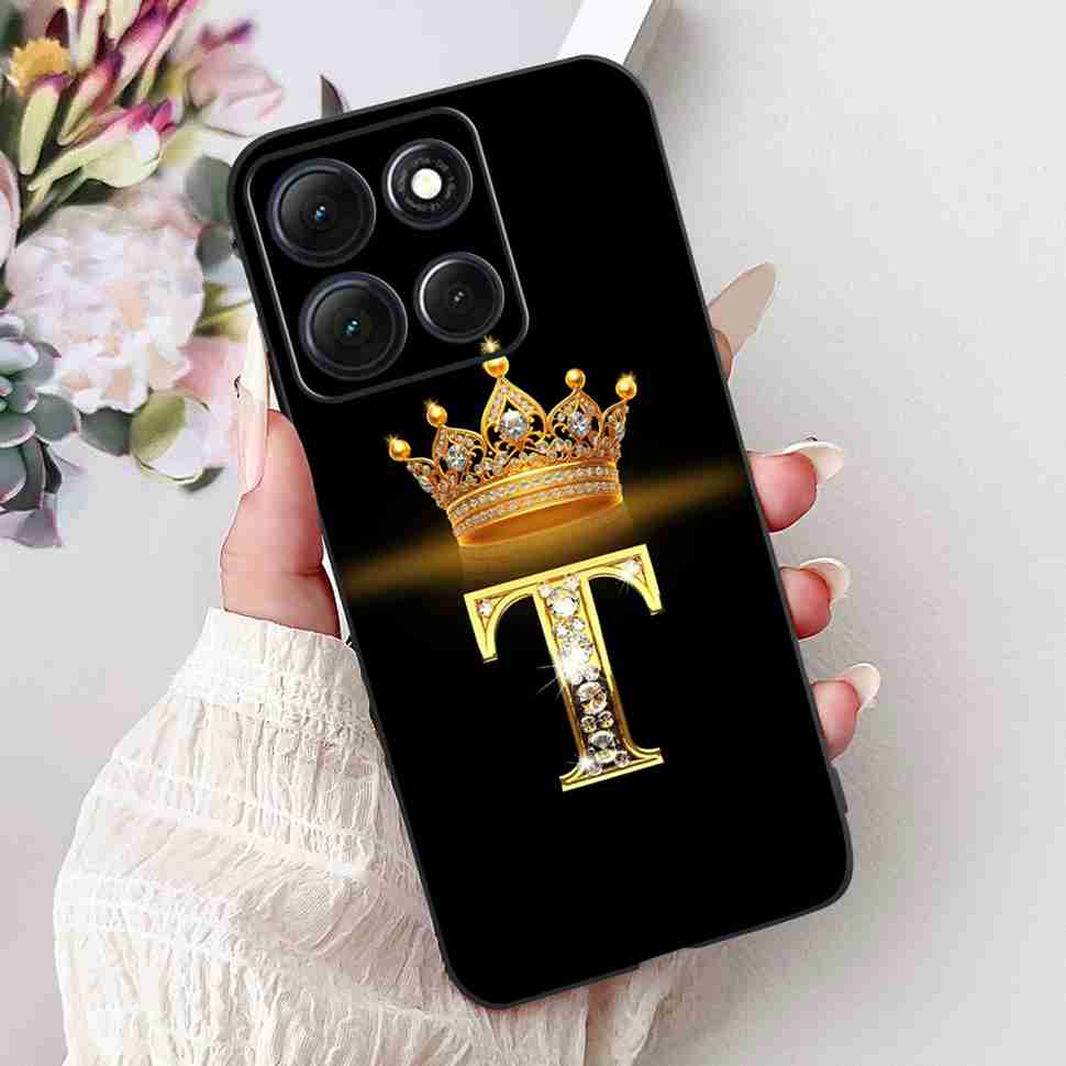 Hot For Motorola Moto G86 5G Case Crown Letters A-Z Soft Silicone Black TPU Cover For MOTO G86 XT2527-2 6.67" Protective Shell